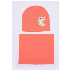 Шапка+хомут дівчинка коралова на 4-5 років 149980L