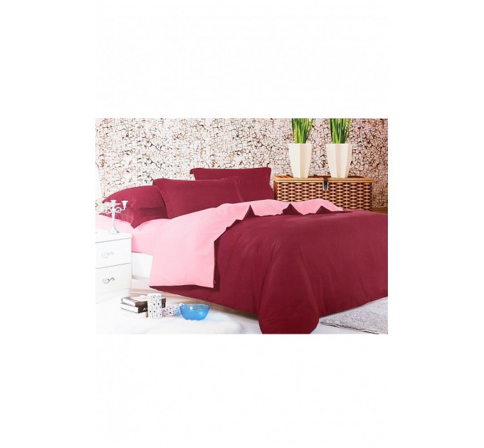 Комплект постільної білизни бордовий з рожевим півторка 152460L