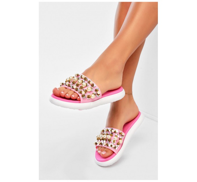 Шлепанцы женские розового цвета с бусинами 160039L