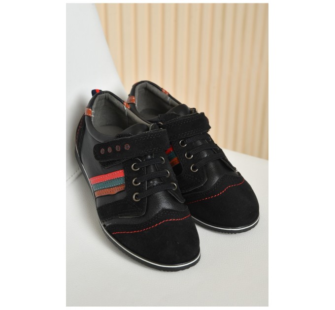 Детские туфли для мальчика черного цвета на липучке 163169L