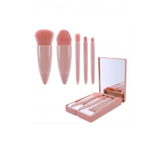 Дорожній набір пензлів для макіяжу 5 штук у пластиковій коробці з дзеркалом 166740L