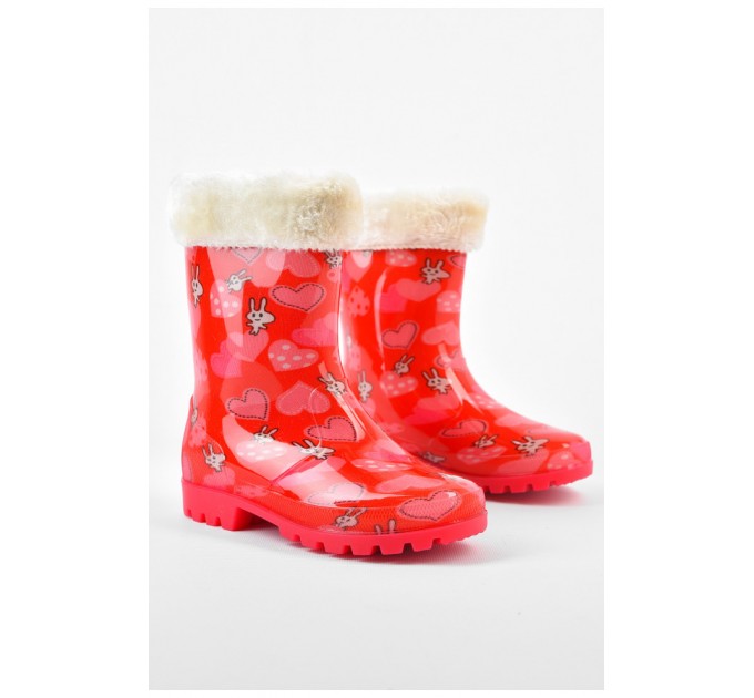 Чоботи резинові для дівчинки червоного кольору зі зйомним утеплювачем 168585L