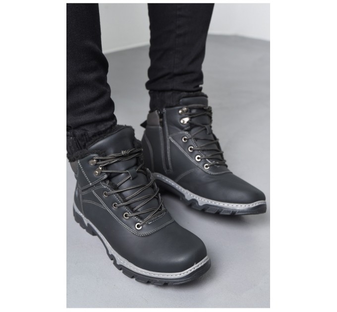 Ботинки мужские зимние на меху серого цвета 170192L