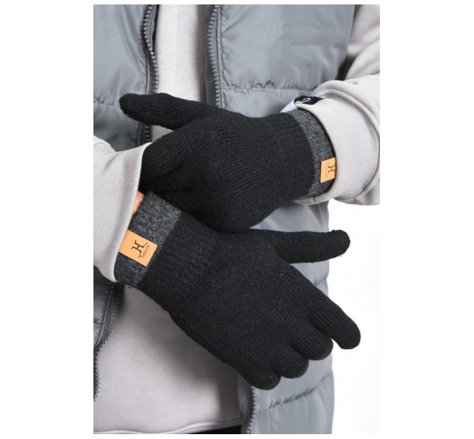 Рукавички чоловічі акрилові з начосом чорного кольору 170941L