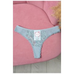 Стринги женские в рубчик с гипюровыми вставками серо-голубого цвета 171638L