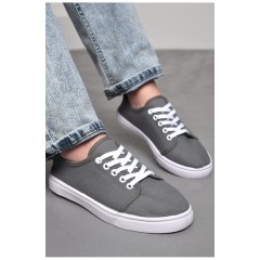 Мокасины женские серого цвета на шнуровке 172998L