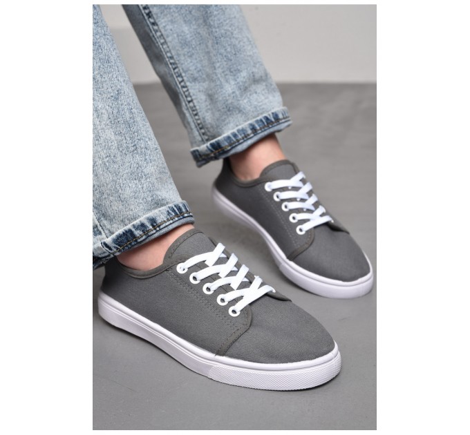 Мокасины женские серого цвета на шнуровке 172998L