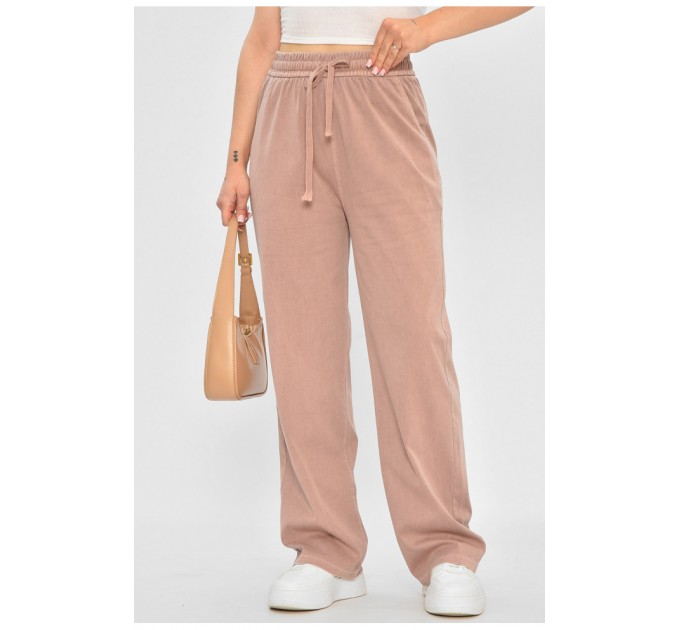 Штани жіночі розкльошені напівбатальні пудрового кольору 173435L