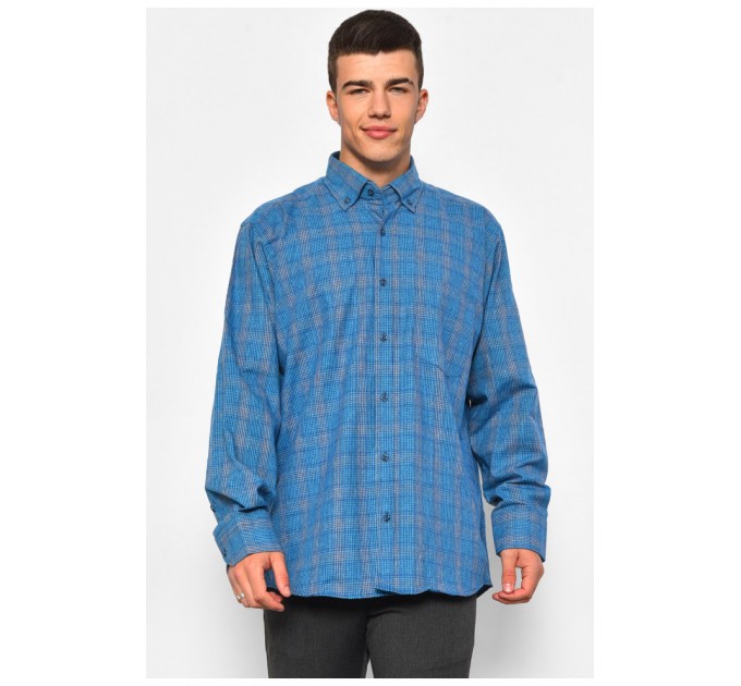 Сорочка чоловіча батальна блакитного кольору в клітинку 174925L