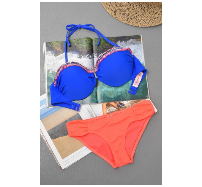 Купальник жіночий синьо-помаранчевого кольору чашка D 176521L