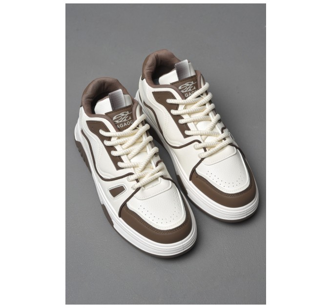 Кроссовки мужские бело-коричневого цвета на шнуровке 177199L