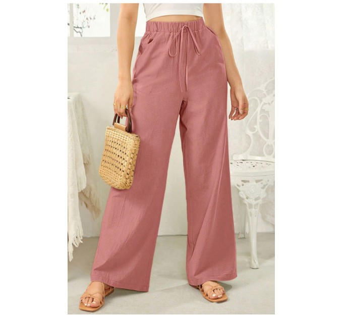 Летние брюки из ткани жатка розового цвета 179211L