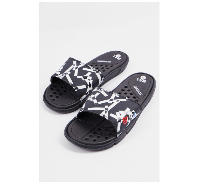 Шльопанці чоловічі чорного кольору з геометричним візерунком 179499L