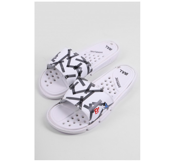 Шльопанці чоловічі білого кольору з геометричним візерунком 179501L