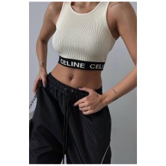 Топ-майка у рубчик жіноча чорно-білого кольору 179827L Топ-майка у рубчик жіноча чорно-білого кольору 179827L