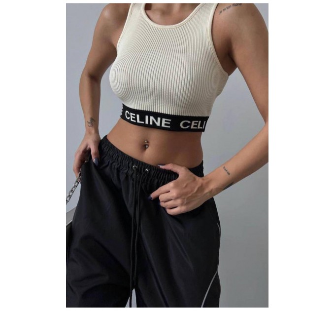 Топ-майка в рубчик женская черно-белого цвета 179827L