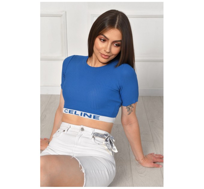 Футболка жіноча в рубчик синього кольору 180003L