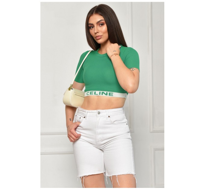 Футболка жіноча в рубчик зеленого кольору 180009L