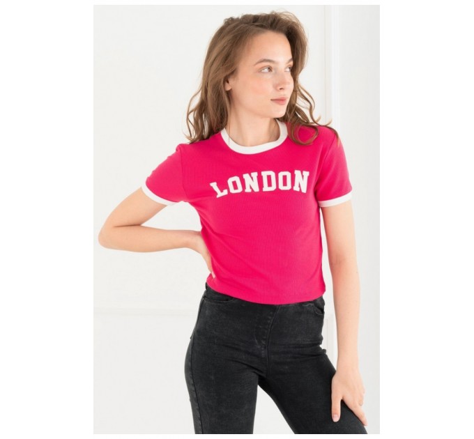 Футболка жіноча в рубчик рожевого кольору 180222L
