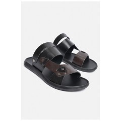 Шльопанці чоловічі чорного кольору з коричневою вставкою 181898L