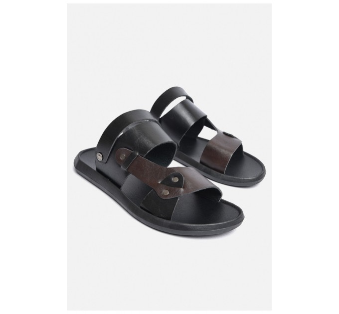 Шльопанці чоловічі чорного кольору з коричневою вставкою 181898L