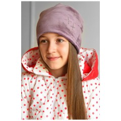 Шапка підліткова для дівчинки велюрова бузкового кольору 182940L