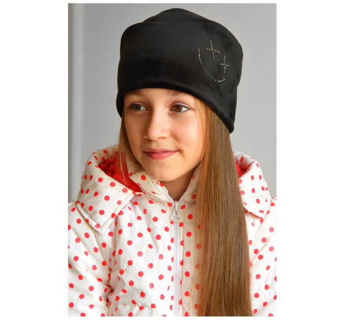 Шапка підліткова для дівчинки велюрова чорного кольору 182941L