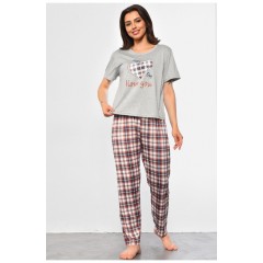 Піжама жіноча сірого кольору з принтом 183226L