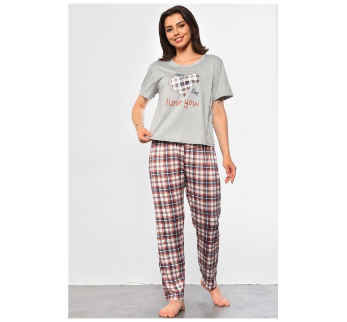 Піжама жіноча сірого кольору з принтом 183226L