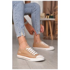 Кеди жіночі бежевого кольору на шнурівці текстиль 183287L