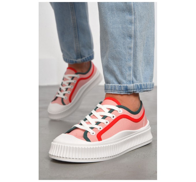 Кеди жіночі рожевого кольору на шнурівці текстиль 184110L