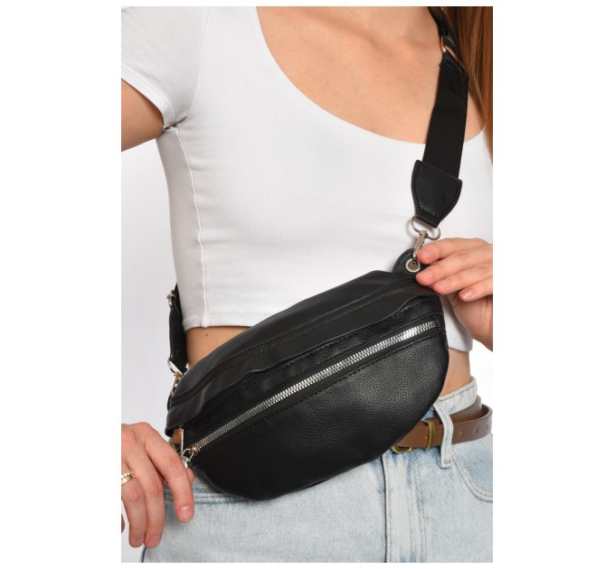 Бананка жіноча з екошкіри чорного кольору однотонна 185380L