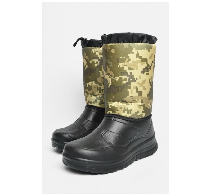 Дутики мужские пена пиксель на овчине черного цвета 185392L