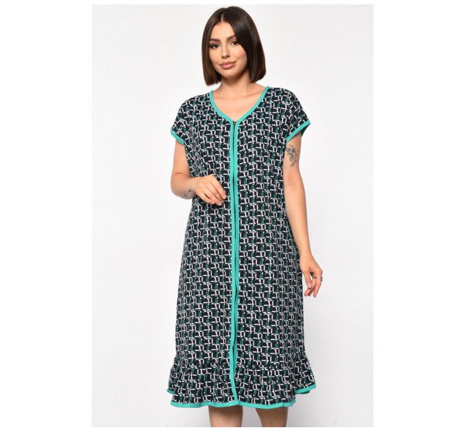 Халат жіночий напівбатальний з принтом чорного кольору 185771L