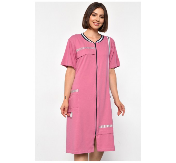 Халат жіночий батальний з принтом рожевого кольору 185794L