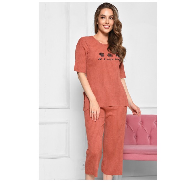 Костюм домашній жіночий бавовняний теракотового кольору 186361L