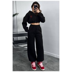 Спортивний костюм жіночий на флісі чорного кольору 186871L