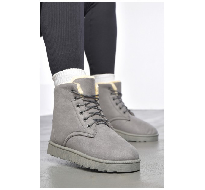 Черевики жіночі зимові на хурті сірого кольору 187029L