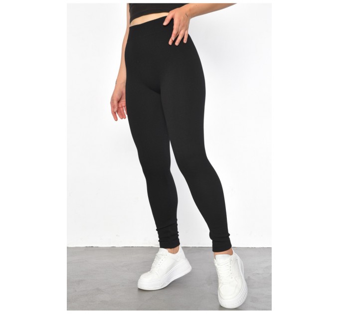 Лосины женские в рубчике на байке черного цвета 187155L