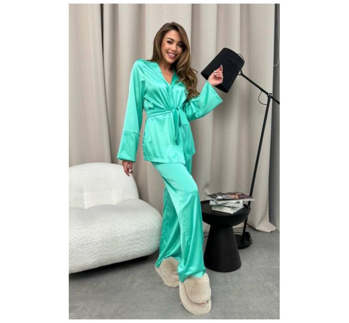 Піжама жіноча атласна м'ятного кольору 187157L