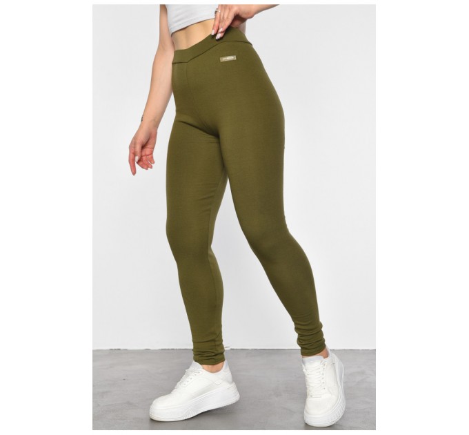 Лосини жіночі однотонні кольору хакі 187939L