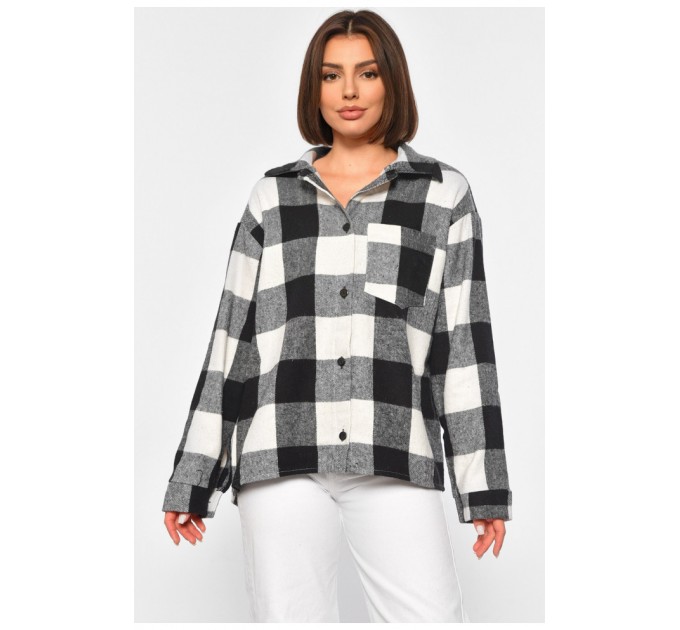 Рубашка женская в клетку теплая черного цвета 188279L