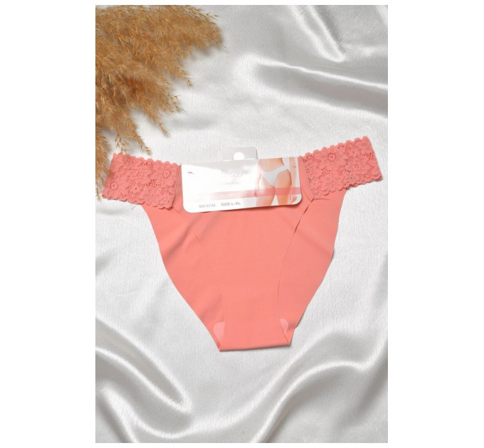 Трусы женские кораллового цвета с кружевом 188646L
