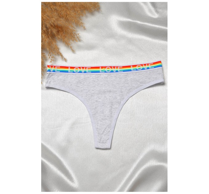 Стринги женские хлопчатобумажные с надписью серого цвета 188690L
