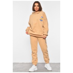 Спортивний костюм жіночий на флісі бежевого кольору 189219L