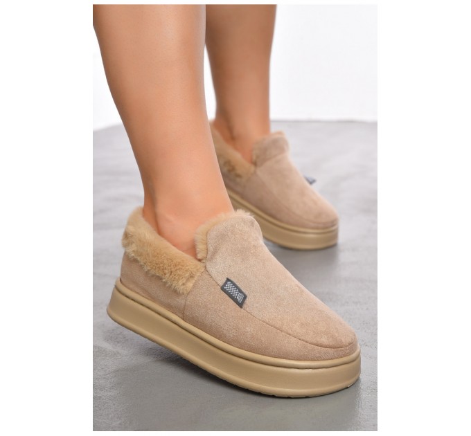 Тапочки домашние женские на меху бежевого цвета 190250L