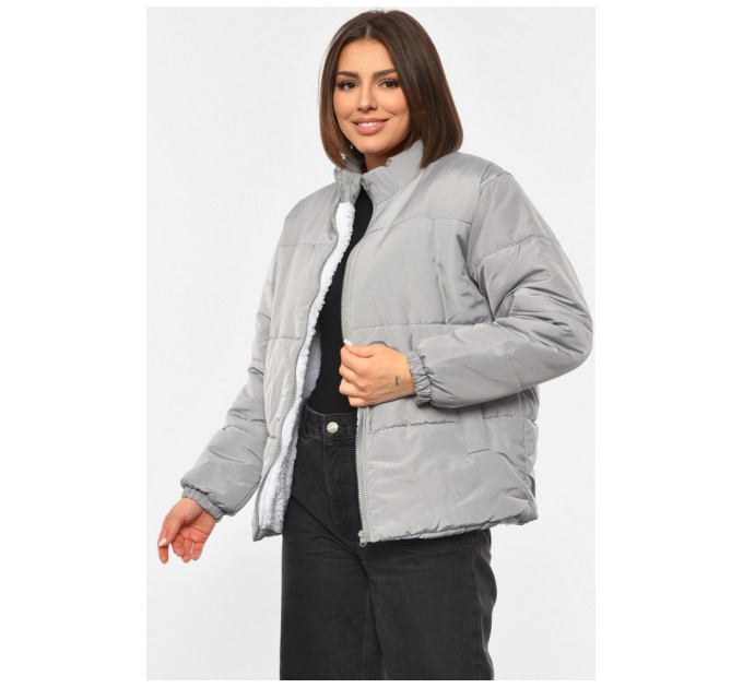 Куртка жіноча демісезонна на хутрі світло-сірого кольору 190540L
