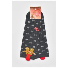 Шкарпетки жіночі з новорічним принтом сірого кольору 190961L