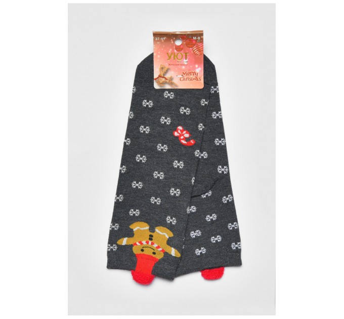 Шкарпетки жіночі з новорічним принтом сірого кольору 190961L