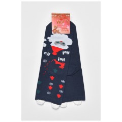 Шкарпетки жіночі з новорічним принтом темно-синього кольору 190968L